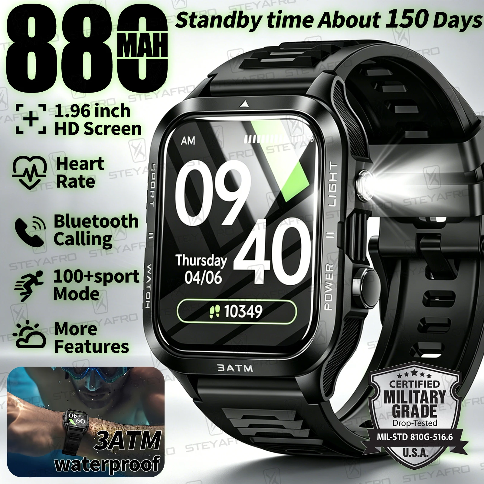 Smartwatch Watches For Men Digital - Military Grade SmartWatch Men LED Flashlight